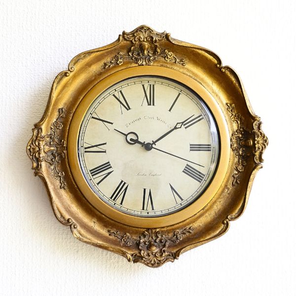 壁掛け時計 掛け時計 おしゃれ レジン アンティーク調 クラシック ヨーロピアン ロココ調 エレガント リビング Decor ウォールクロック GD [abk7302]