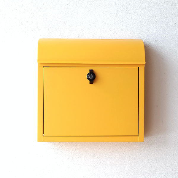 ポスト 郵便ポスト 郵便受け おしゃれ 新聞受け 北欧 壁掛け 壁付け 玄関 スチールアイアンのルーフィングポスト イエロー 【送料無料】 [aks0268]