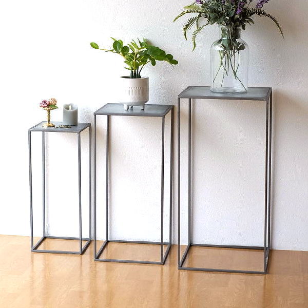 花台 フラワースタンド アイアン ブリキ おしゃれ シャビー 玄関 室内 プランタースタンド アイアンとブリキのシンプルスタンド 3個セット 【送料無料】 [asg1493]