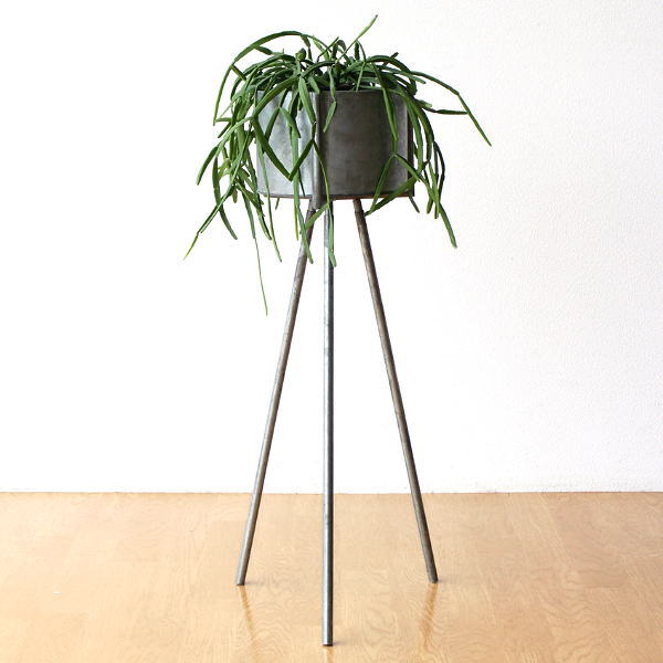 鉢カバー フラワースタンド 三脚 脚付き ハイタイプ インダストリアル おしゃれ ブリキ アイアン 軽量 観葉植物 室内 インテリア 穴なし ブリキポットのレッグスタンド [asg5112]