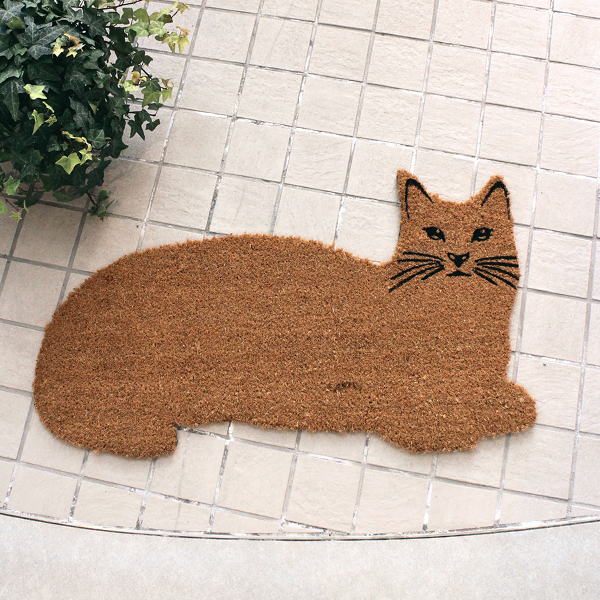 玄関マット 猫型 屋外 ドアマット ココヤシ ゴム ラバー加工 滑りにくい 可愛い ナチュラル 天然素材 砂落とし 変形 ユニーク エントランスマット コイヤーキャット [asg5116]