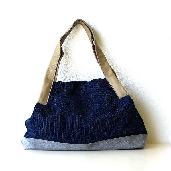 ショルダーバッグ レディース 布 日本製 大容量 大きめ おしゃれ 革 持ち手 肩掛け かばん 鞄 コットン マチあり 革ハンドルトートバッグ ソフトデニム  【送料無料】 [bam4876]