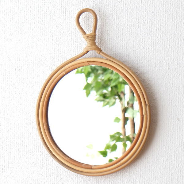 鏡 壁掛けミラー ラタン おしゃれ 丸い ナチュラル 壁掛け ウォールミラー シンプル かわいい 和風 洋風 デザイン インテリア ラタンのラウンドミラー [cle4936]