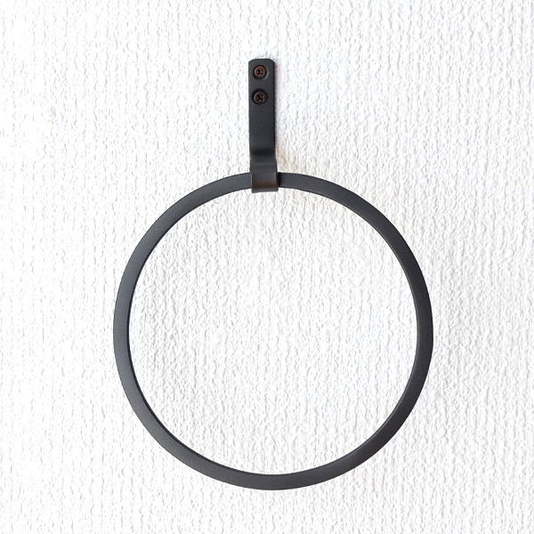 タオルリング アイアン アンティーク タオルハンガー タオル掛け レトロ おしゃれ シャビー ブラック 丸型 トイレ アンティークブラックのタオルハンガー [cle4937]