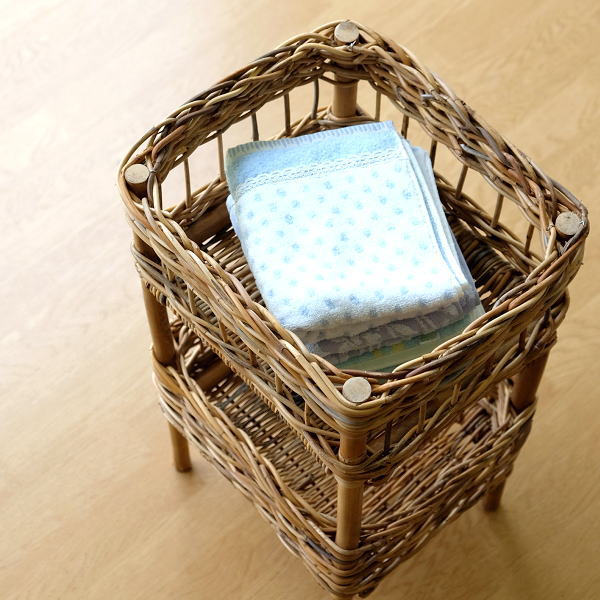 バスケット アラログ 2段 収納 ランドリーラック 自然素材 ナチュラル おしゃれ バスルーム 洗濯かご 洗面 おもちゃ入れ 片付け アラログ2段バスケット 【送料無料】 [cle6053]