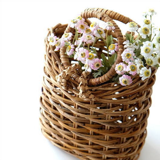 かご カゴ バスケット 小物入れ 収納 ラタン アラログ 編みかご 持ち手付き ナチュラル アンティーク 自然素材 おしゃれ アラログ カゴバッグ Ｗハンドル [cle7309]