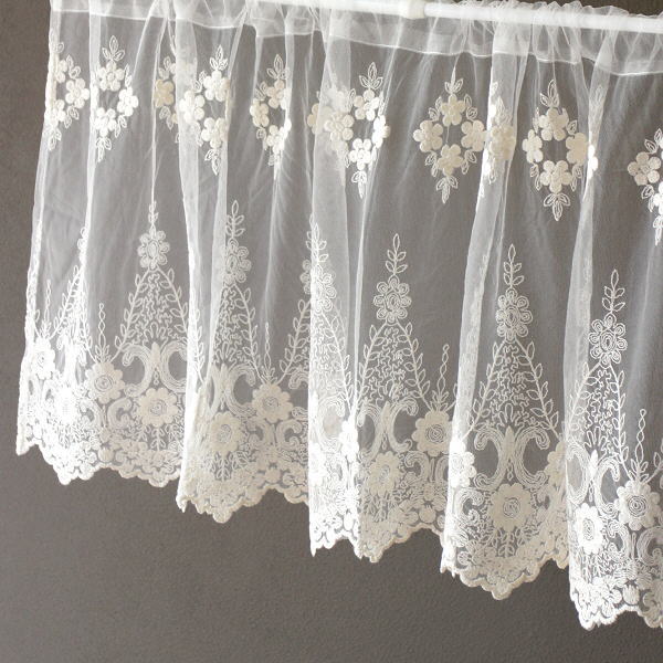 カフェカーテン 45cm丈 レース おしゃれ 小窓 刺繍 カフェカーテン I [com9367]