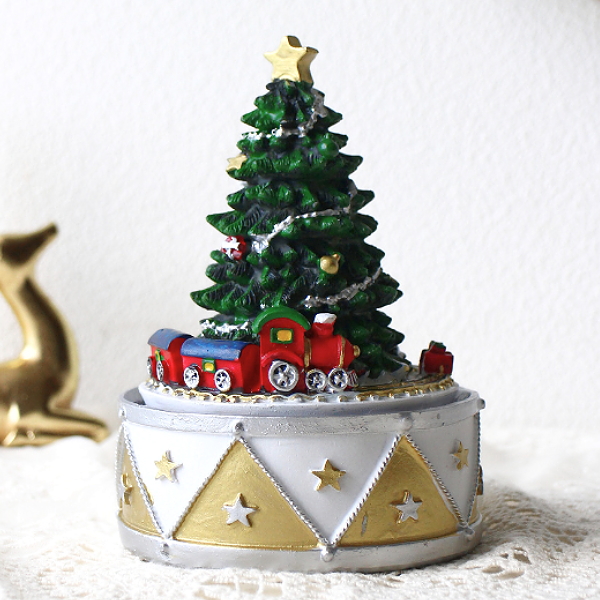 クリスマスオルゴール 回転 手回し 動く ツリー トレイン アンティーク調 卓上 置物 飾り クリスマス雑貨 可愛い 北欧 インテリア ノエルツリーの手回しオルゴール [cov1441]