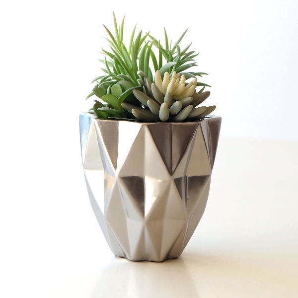 鉢カバー プランターおしゃれ 陶器 ポットカバー シルバー スタンド 花台 かわいい プランターカバー 観葉植物 リビング メタリックロンバスポット [cov3592]