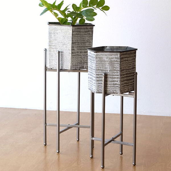 フラワースタンド 花台 おしゃれ スチール 大小 セット 鉢ポット スチールのスタンド付き ポットカバー 2点セット 【送料無料】 [cov4826]