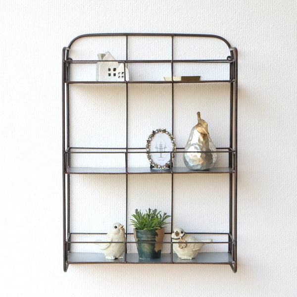 ウォールシェルフ 3段 壁掛け アイアン 飾り棚 アンティーク 収納 ディスプレイラック インテリア シャビーなアイアンのウォール3段シェルフ [cov5040]