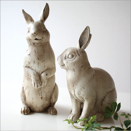ウサギ 置物 2匹セット ガーデン オブジェ お庭 ガーデニング 兎 オーナメント ペアうさぎのオブジェ [cov6045]