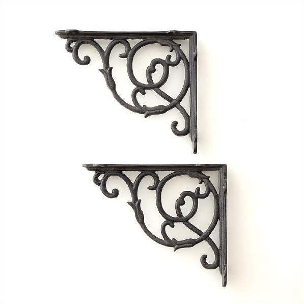 棚受け金具 棚支え アイアン L字 おしゃれ アンティーク 鉄鋳物 アラベスクブラケット2個セット [cov6405]