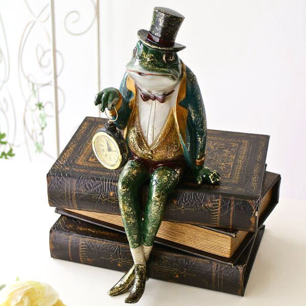 置時計 置き時計 おしゃれ カエル かえる 置物 雑貨 オブジェ 卓上 懐中時計 アナログ アンティーク調 フロッグバロンのクロック [cov6666]