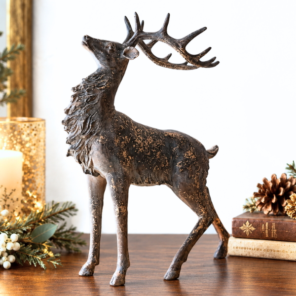 トナカイ 置物 オブジェ クリスマス オーナメント 鹿 アンティーク おしゃれ 北欧 玄関 インテリア ヴィンテージ 高さ41cm ブロンズ風トナカイのオブジェ [cov7016]