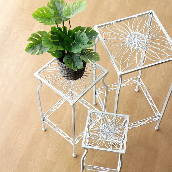 フラワースタンド おしゃれ プランタースタンド 花台 アイアン アンティーク風 3個セット アイアンフラワースタンド ブラン3サイズセット 【送料無料】 [cov8657]