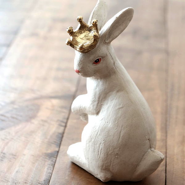 うさぎ 置物 オブジェ おしゃれ かわいい 王冠 小物 雑貨 クラウンホワイトラビット [cov9716]