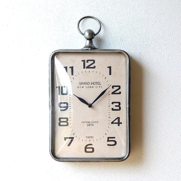 掛け時計 アンティーク レトロ カフェ モダン 四角 長方形 メタルハンギングクロック 【送料無料】 [dcr9952]