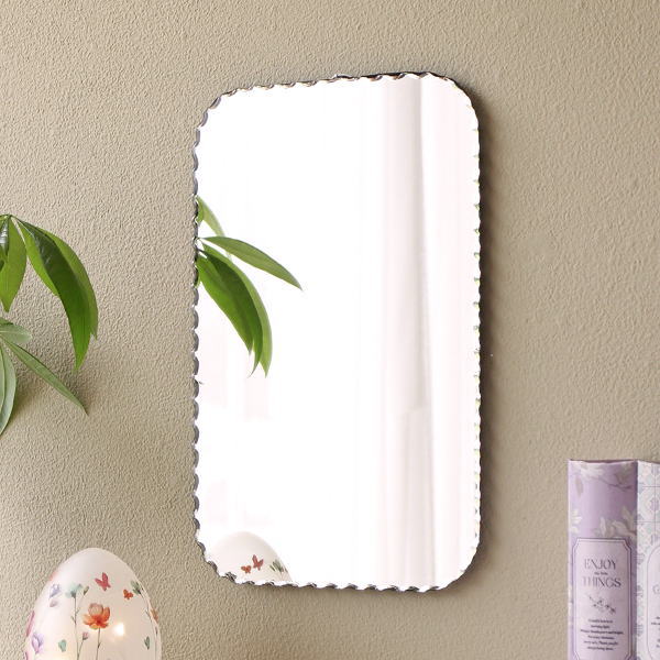 鏡 壁掛け おしゃれ フチなし ウォールミラー 薄型 玄関 トイレ 洗面 シンプル フレームレス 長方形 四角 角丸 フリルラインミラー スクエア [diz3424]