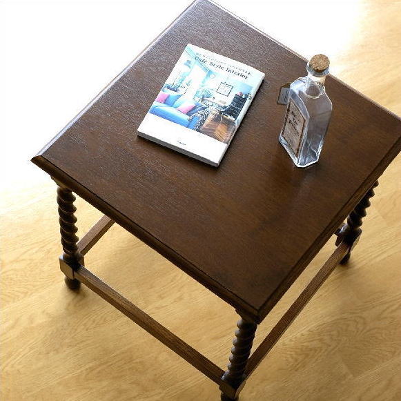 サイドテーブル おしゃれ 木製 ベッドサイドテーブル ソファサイドテーブル コーナーテーブル 花台 アンティーク クラシック オークフリーサイドテーブル 【送料無料】 [diz4131]