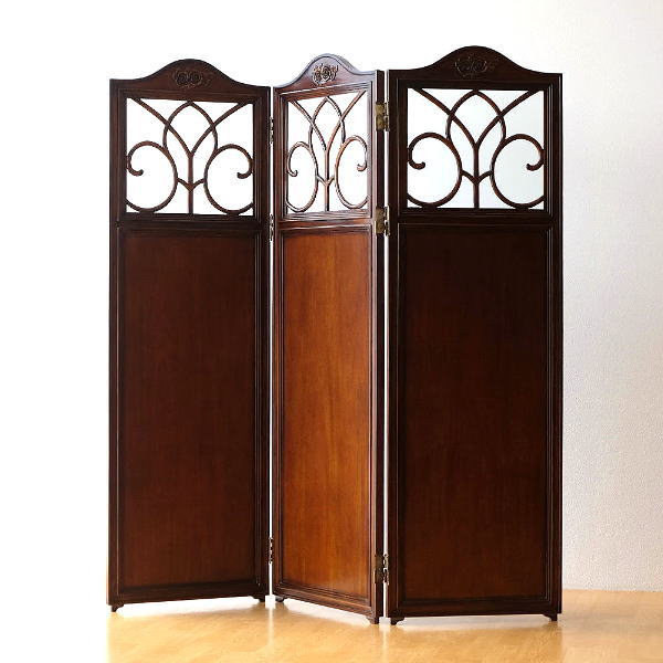 パーテーション マホガニー 木製 無垢材 アンティーク おしゃれ 3連 間仕切り 目隠し マホガニーのエレガントな3面スクリーン 【開梱設置送料無料】 [diz4285]