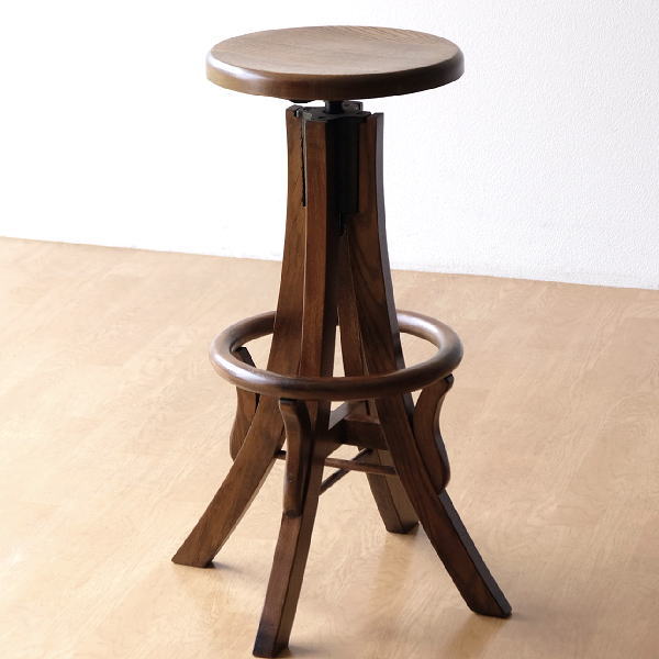 ハイスツール 天然木 無垢材 昇降式 オーク 木製スツール ウッドスツール オークハイスツール サークル回転タイプ 【送料無料】 [diz4578]