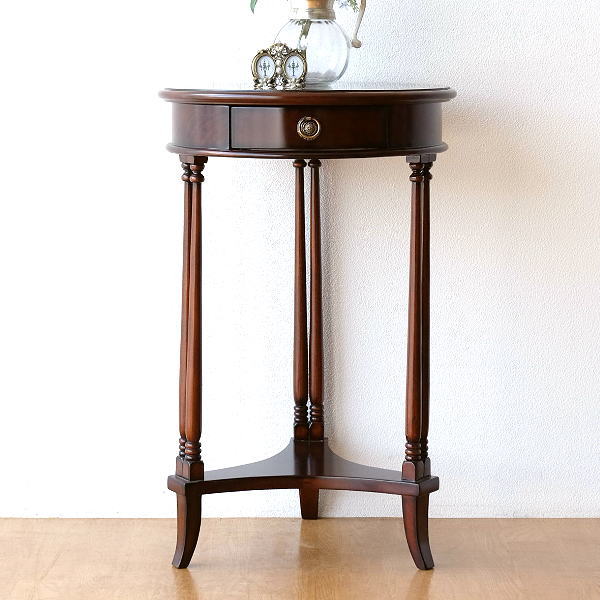 マホガニー無垢材 コンソール 天然木 木製 コンソールテーブル 花台 電話台 マホガニーコンソールテーブル サークル 【送料無料】 [diz5148]