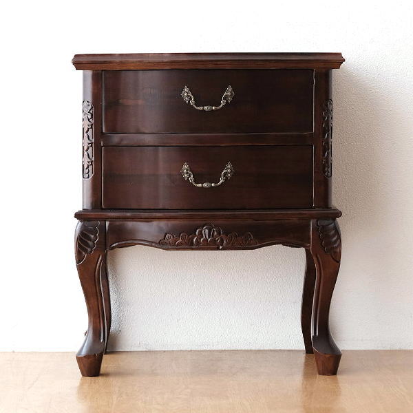 チェスト アンティーク 家具 木製 2段 完成品 棚 タンス サイドテーブル アンティークな二段引き出しチェスト 【送料無料】 [diz6555]