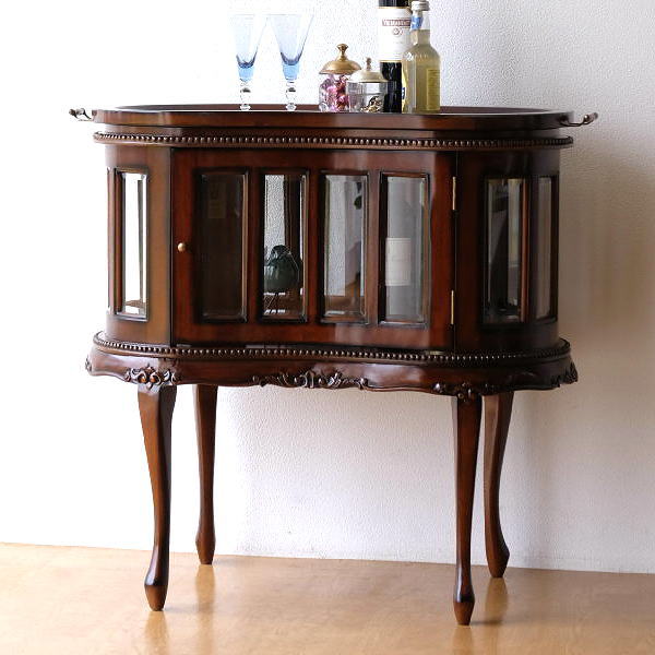 ショーケース マホガニー無垢材 おしゃれ コンソール型 キャビネット マホガニー トレイ付きコンソールショーケース 【送料無料】 [diz8543]