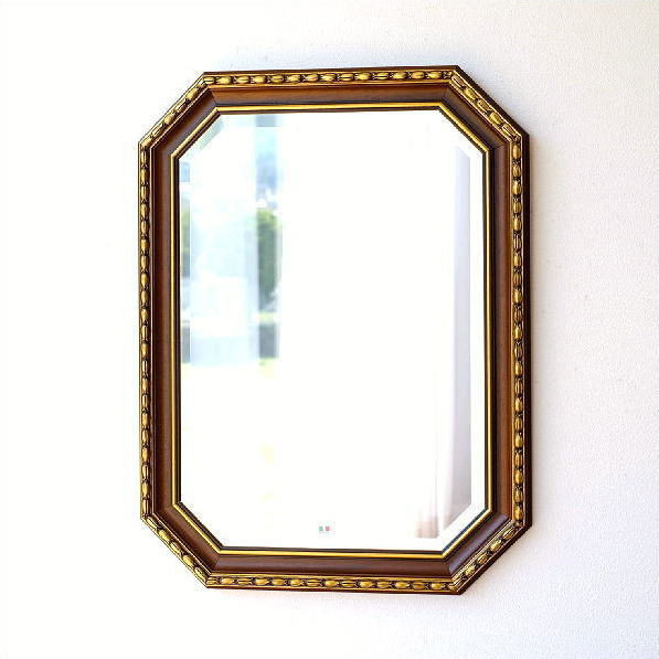 鏡 壁掛けミラー アンティーク イタリア製 ゴールド 八角 ウォールミラー クラシック ヨーロピアン 玄関 リビング イタリアンミラー アンティークゴールド 【送料無料】 [ebn1391]