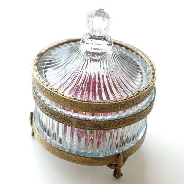 小物入れ ガラス ふた付き おしゃれ キャニスター アクセサリーケース ボックス 蓋付き アンティーク クラシック ガラスのエレガントBOX A [ebn1905]