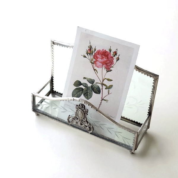 レターホルダー レタースタンド ガラス おしゃれ カード ハガキ 手紙 ストック 卓上 収納 立て エレガント アンティーク クラシック ガラスレターボックス [ebn2048]