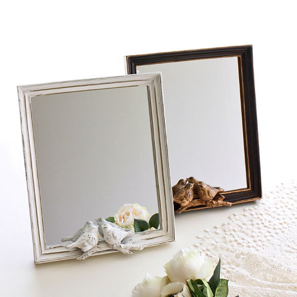 鏡 スタンドミラー バード おしゃれ かわいい 卓上ミラー 置き型 スタンド式 アンティーク調 アンティークカラーのバードミラー 2カラー [ebn2201]