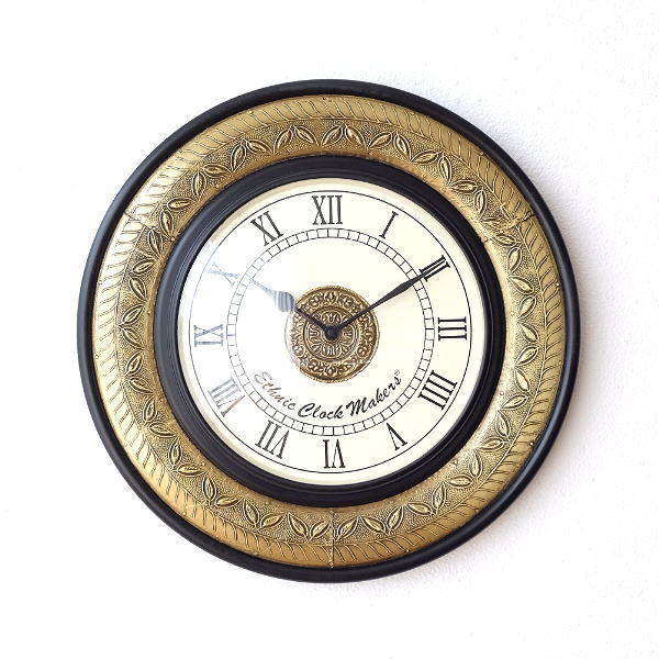 掛け時計 おしゃれ アンティーク レトロ クラシック ヨーロピアン エキゾチック 北欧 カフェ ウォールクロック ブラスリーフ 【送料無料】 [ebn2229]