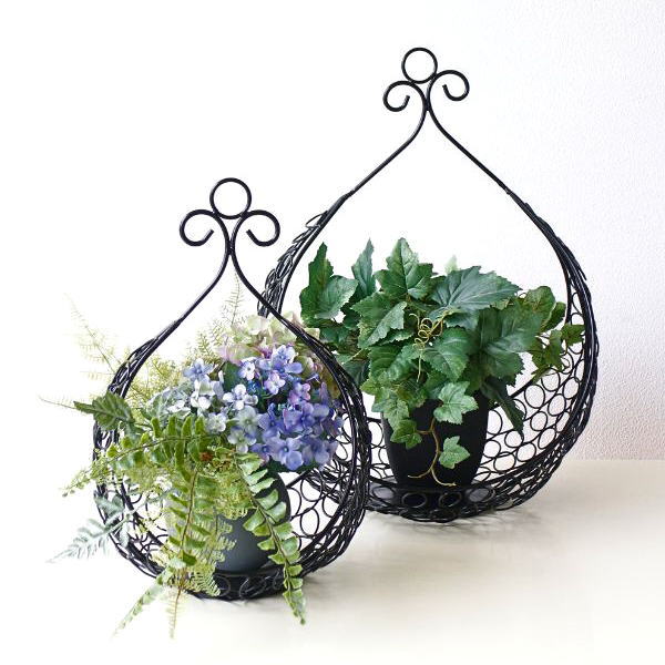 かご カゴ バスケット 収納 アイアン 小物入れ かわいい 花鉢 ガーデニング フラワーラック マガジンラック スリッパ入れ アイアンバスケット 2サイズセット 【送料無料】 [ebn2415]