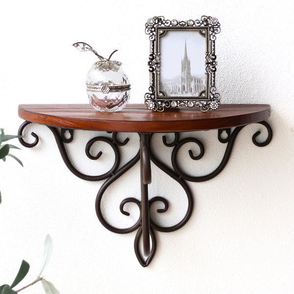 ウォールシェルフ 木製 壁掛け 棚 シェルフ 玄関 トイレ キッチン おしゃれ アンティーク アイアンとウッドのウォールミニ棚 [ebn2494]