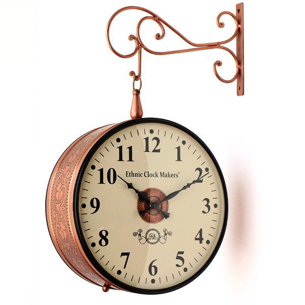 壁掛け時計 アンティーク レトロ おしゃれ 両面 掛け時計 見やすい 直径30cm リビング 横付け ハンギング カフェ風 ヨーロッパ クラシック 欧風 エレガントな吊り下げ両面時計 A 【送料無料】 [ebn2514]