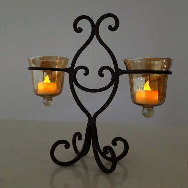 キャンドルホルダー ガラス アイアン アンティーク ＬＥＤ付きキャンドルスタンド [ebn2927]