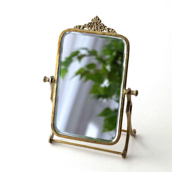 鏡 ミラー 卓上ミラー スタンドミラー おしゃれ 真鍮 アンティーク レトロ シンプル 角度調節 真鍮のレトロ風 スタンドミラー スイング [ebn3932]