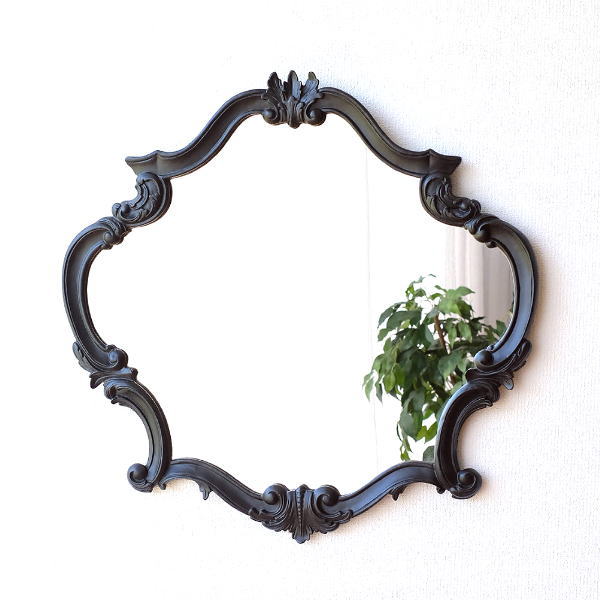 壁掛けミラー 鏡 ウォールミラー おしゃれ アンティーク調 クラシック 大きい ビッグミラー 壁掛け鏡 ビッグなヨーロピアンウォールミラー BK 【送料無料】 [ebn4706]