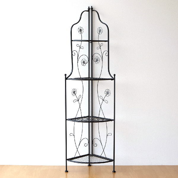 コーナーシェルフ 棚 アイアン おしゃれ 折りたたみ 4段 フラワーラック ディスプレイ アイアンの折りたたみフラワーシェルフ コーナー 【送料無料】 [ebn5368]