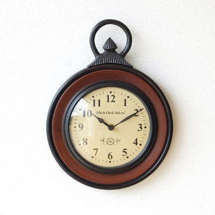 掛け時計 木製 ウッド 丸 ラウンド デザイン 木 アイアン モダン シンプル アンティーク ウォールクロック クロノグラフ [ebn6168]