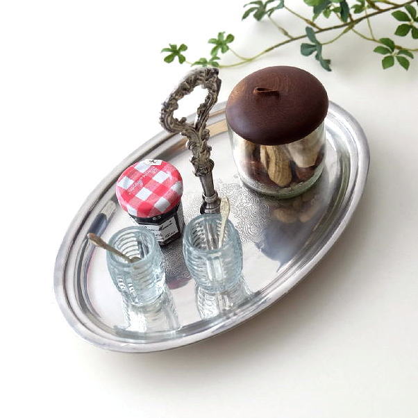 トレー トレイ おしゃれ 小物置き ハンドル付き 持ち手付き シルバー ハンドルトレー プレート 皿 ハンドル付き シルバートレー [ebn6232]