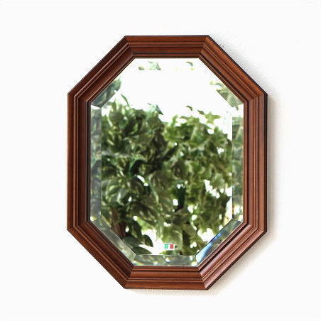 八角鏡 壁掛けミラー ウォールミラー アンティーク クラシック 木製 イタリア ウッド八角ミラーA 【送料無料】 [ebn7393]