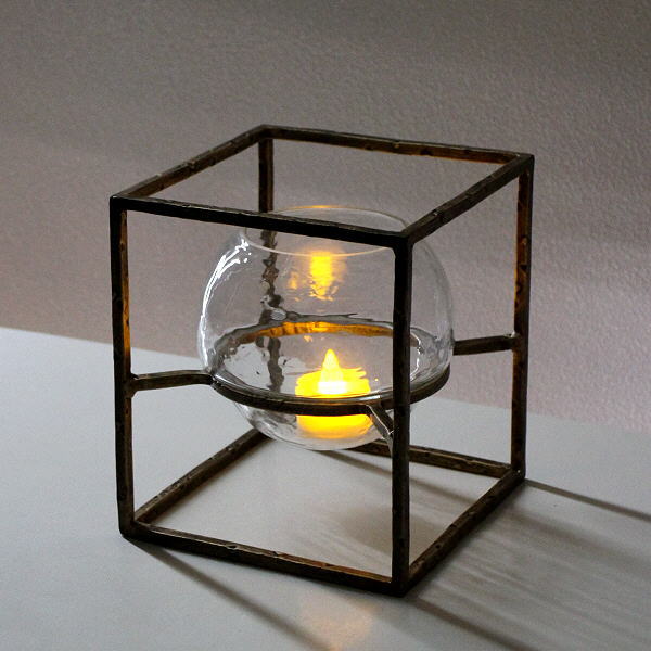 キャンドルホルダー ガラス アイアン キャンドルスタンド 花瓶 フラワーベース アイアンとガラスのキャンドルホルダー スクエア [ebn9204]