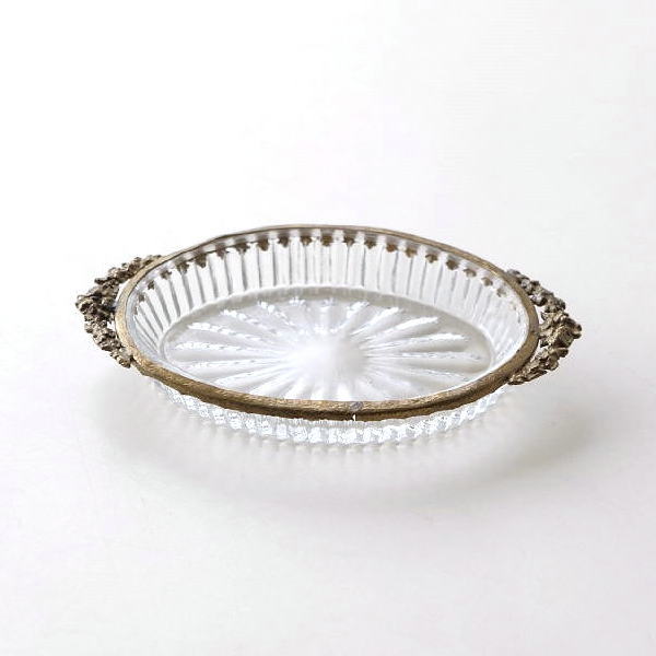 小物入れ トレイ トレー おしゃれ かわいい ガラス アンティーク風 レトロ アクセサリー入れ ガラス 真鍮 ブラスとガラスの小さなトレー [ebn9547]