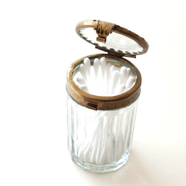 ガラスケース 綿棒入れ おしゃれ 小物入れ ガラス ふた付き ボックス 蓋付き アンティーク 真鍮 真鍮とガラスの綿棒ケース [ebn9994]