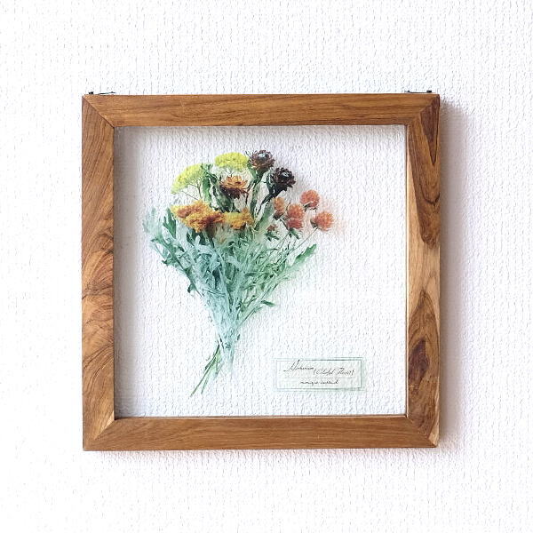 アートフレーム ナチュラル おしゃれ かわいい スクエア アートパネル ナチュラル インテリア 壁飾り ガラス 木製 フラワープリントのガラスフレーム D [gfc1046]