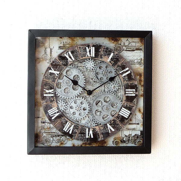 壁掛け時計 掛け時計 アンティーク モダン 機械式風デザイン クラシック レトロ ヨーロピアン ローマ数字 ウォールクロックギアー エンパイア Hal0706 ギギliving