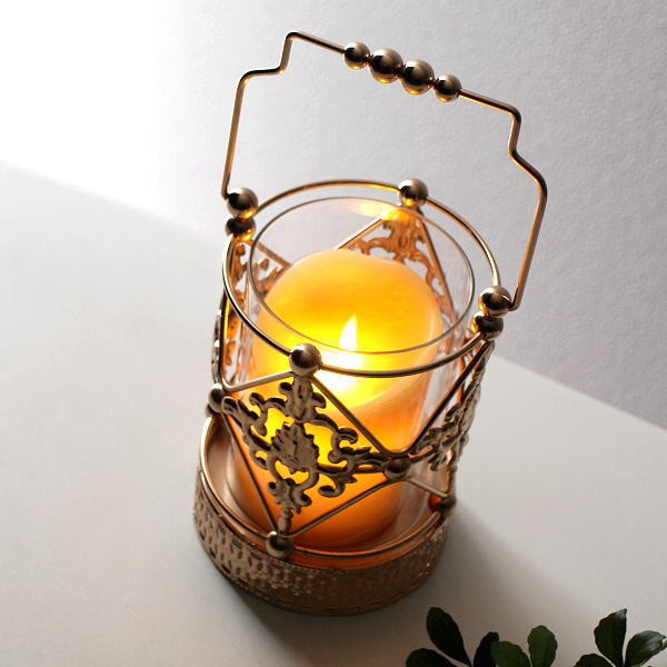 ランタン LEDキャンドル キャンドルホルダー オブジェ 置物 おしゃれ ツールスタンド LEDキャンドル付きメタルハンドルランタン [hal2247]